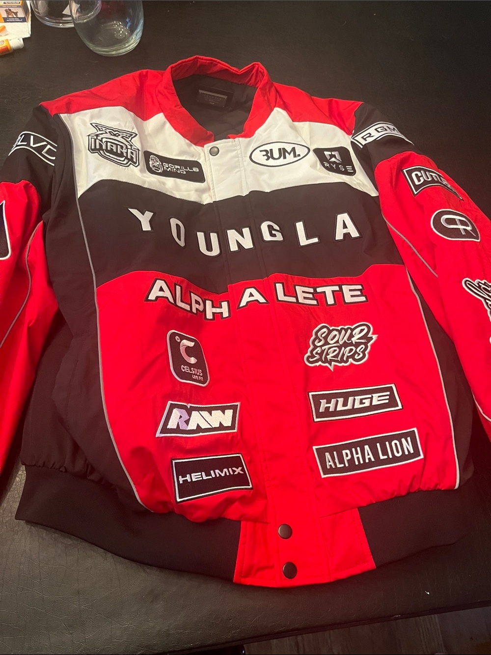 YoungLA Red Black & White Racing Patch Puffer Jacket